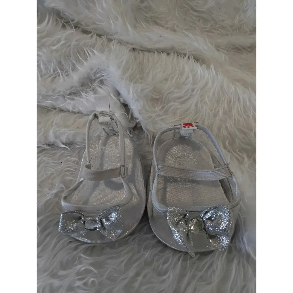 Build-A-Bear Workshop Silver Glitter Bow Heels Doll Shoes 20389 Plush Accessory